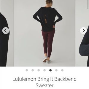 Lululemon Bring it Backbend pullover open back sweater- black size 6